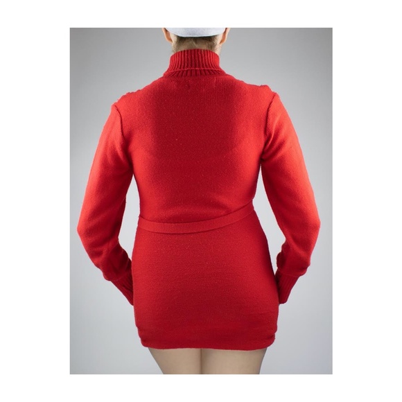 Vintage 80’S Red Ribbed Turtleneck Sweater Dress - Picture 3 of 4